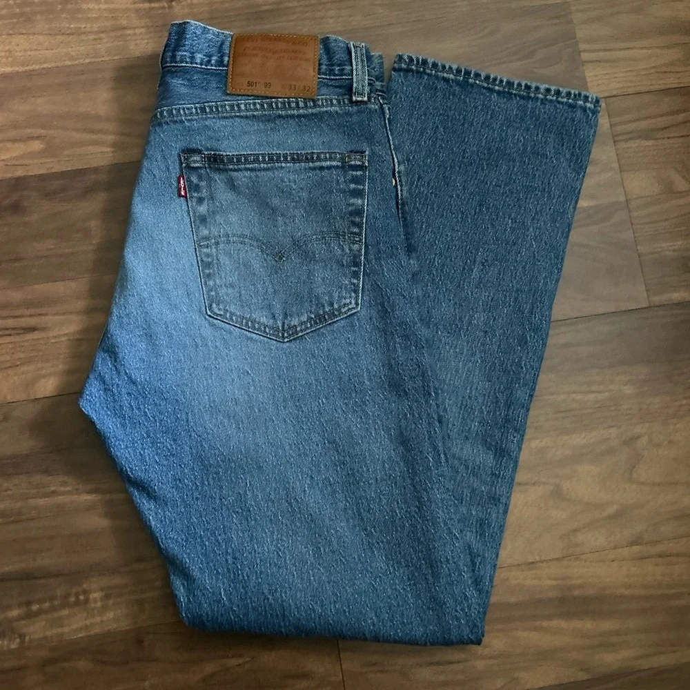 LEVI'S Premium 501 '93 Straight Stretch Blue Jeans Distressed Men' W33 L32